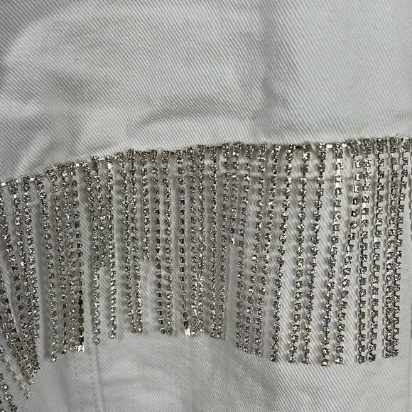 Blank NYC White Denim Rhinestones Fringe Jacket NWT S - Picture 12 of 16